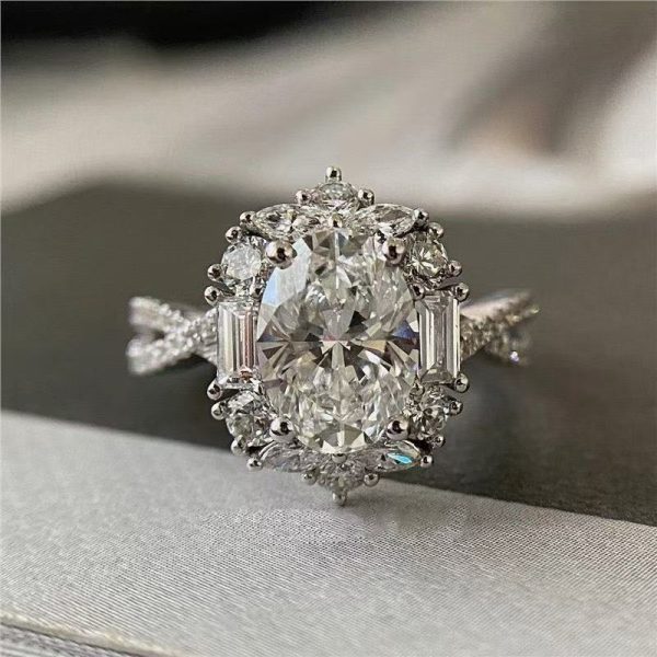 Sparkling Pigeon Egg Ring with Diamond Halo – Dazzling Statement Jewelry