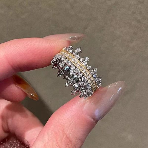 Snowflake Lace Open Band Ring – Pavé Diamond Eternity Design with Celestial Sparkle