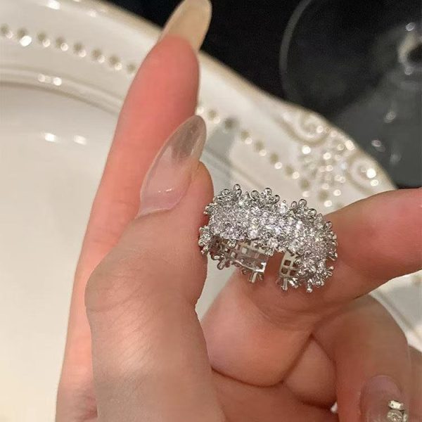 Snowflake Lace Open Band Ring – Pavé Diamond Eternity Design with Celestial Sparkle