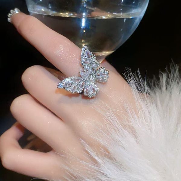 Full Pavé Butterfly Ring for Women – Diamond-Encrusted Wing Design in Sterling Silver