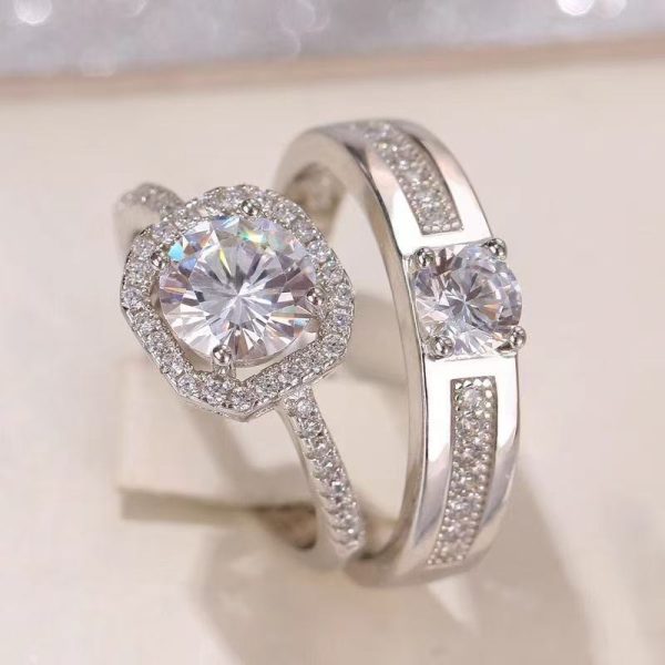 Wedding Diamond Couple Rings – His & Hers Matching Bridal Set with Brilliant-Cut Stones