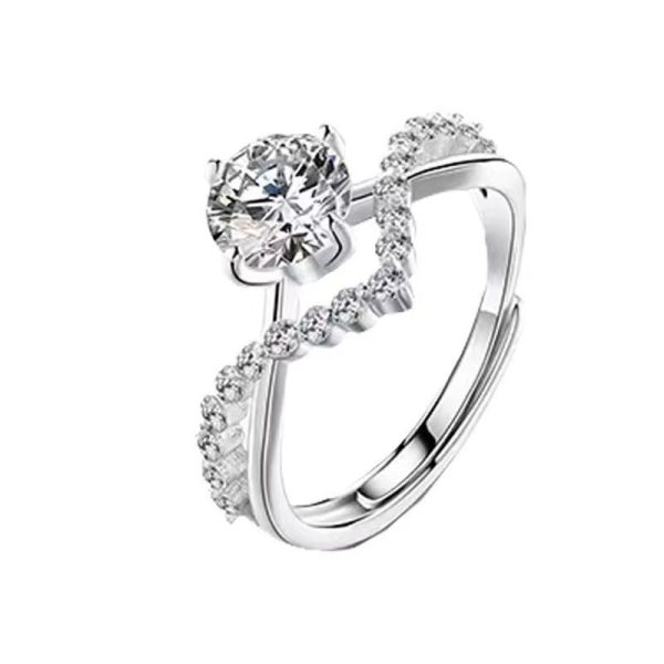 Women's Fashion 4-Prong Full Pavé Diamond Ring – Elegant Solitaire with Halo Setting